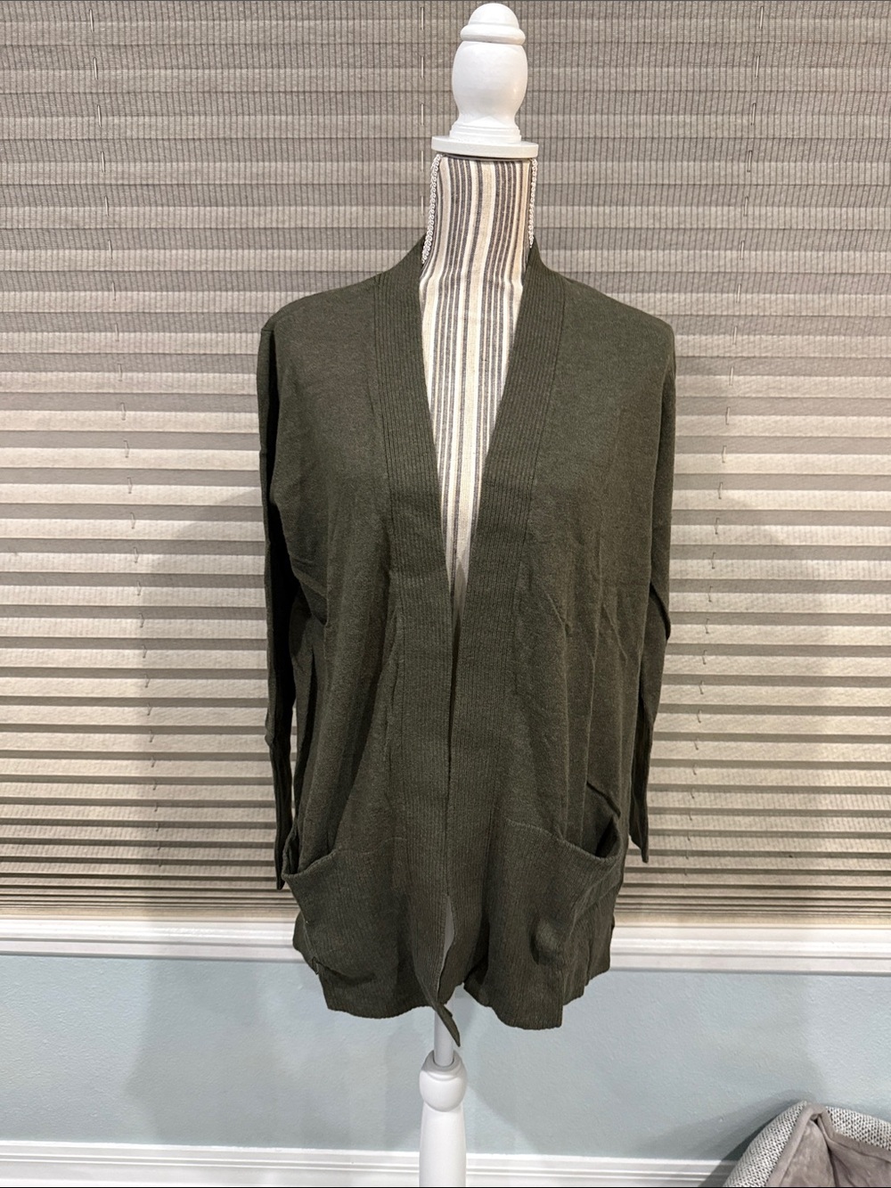 Sonoma Olive Green Open-Front Cardigan with Pockets